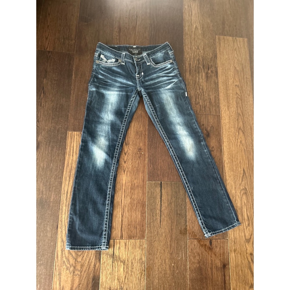 Big Star Liv Straight Leg Jeans Dark Wash Thick Stitch Embroidered 29R